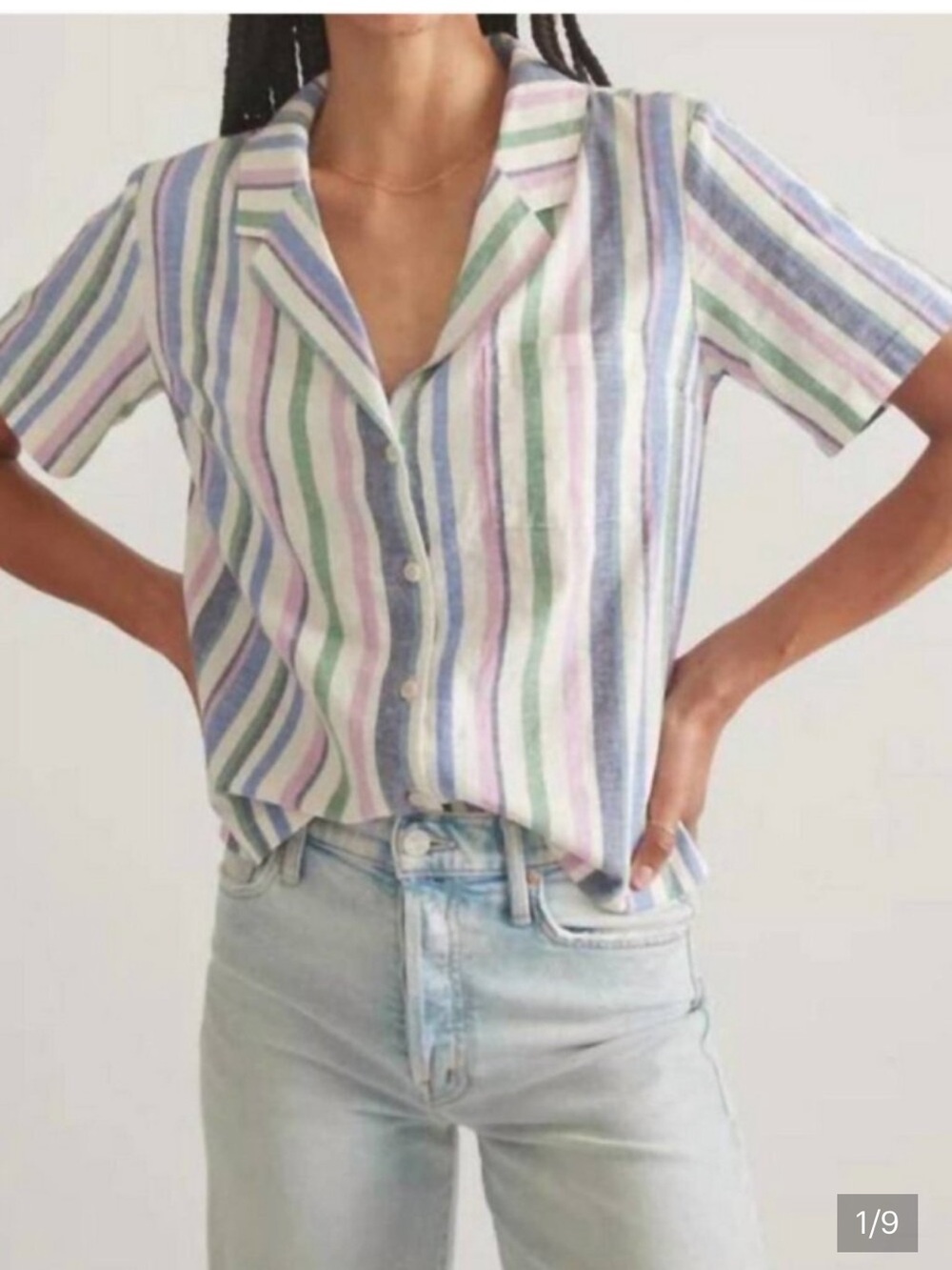 Marine Layer Short-Sleeve Button-Down Shirt in Pastel Multi-Stripe